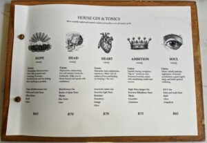 The Gin Bar House Gin & Tonic Menu