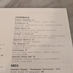 Homer Street Cafe & Bar Cocktail Menu